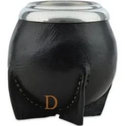 Calabaza TORPEDO forrado en cuero marron/negro (Matebecher aus KÜRBIS mit braunem/schwarzem Leder überzogen)