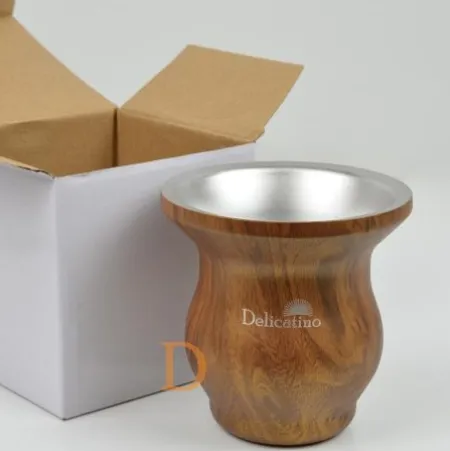 CUIA Edelstahl - Delicatino BRAUN in Holzoptik (doppelwandiger Thermo Becher)
