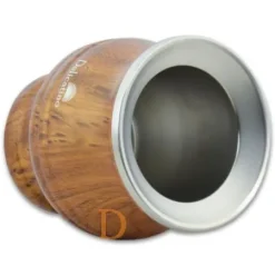 Mate Becher Edelstahl - Delicatino BRAUN in Holzoptik (doppelwandiger Thermo Becher)