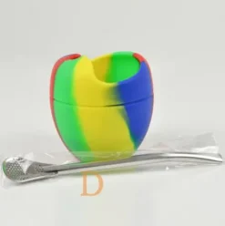 Mate Becher Silikon Delicatino BUNT - mit Bombilla Cuchara 15,5cm (Extra flexibel)
