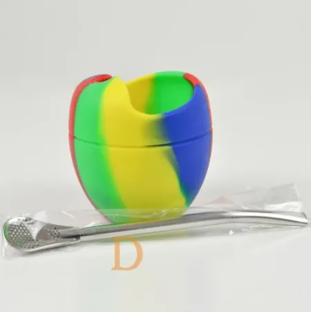 Mate Becher Silikon Delicatino BUNT - mit Bombilla Cuchara 15,5cm (Extra flexibel)
