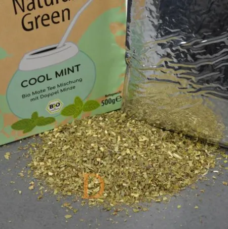 Mate Set Natural Green COOL MINT - KERAMIK (COOL MINT 500g + Mate Becher Pardo + Bombilla Cuchara)