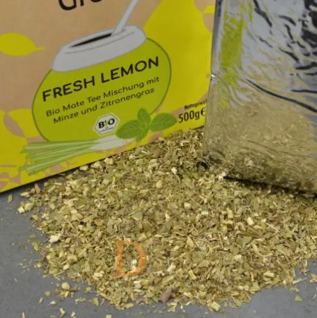 Mate Set Natural Green FRESH LEMON - KERAMIK (FRESH LEMON 500g + Mate Becher Pardo + Bombilla Cuchara)