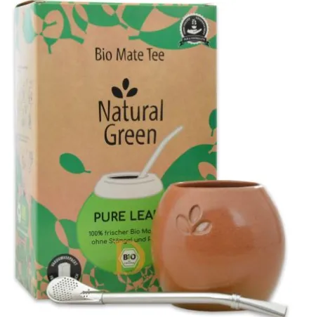 Mate Set Natural Green PURE LEAF - KERAMIK (PURE LEAF 500g + Mate Becher Pardo + Bombilla Cuchara)