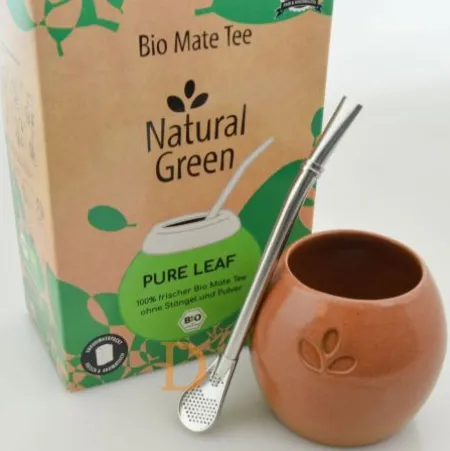 Mate Set Natural Green PURE LEAF - KERAMIK (PURE LEAF 500g + Mate Becher Pardo + Bombilla Cuchara)