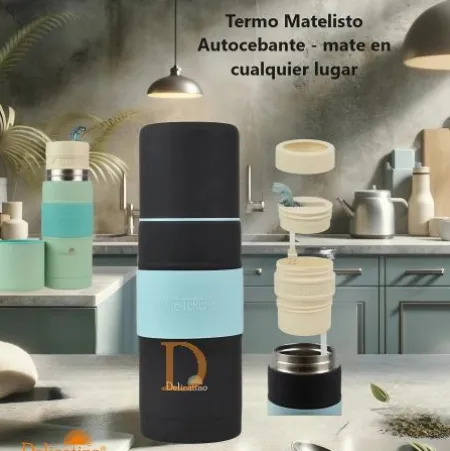 Termo Matelisto Autocebante Delicatino - SCHWARZ 500ml (Edelstahl) - originaler Mategenuß für unterwegs